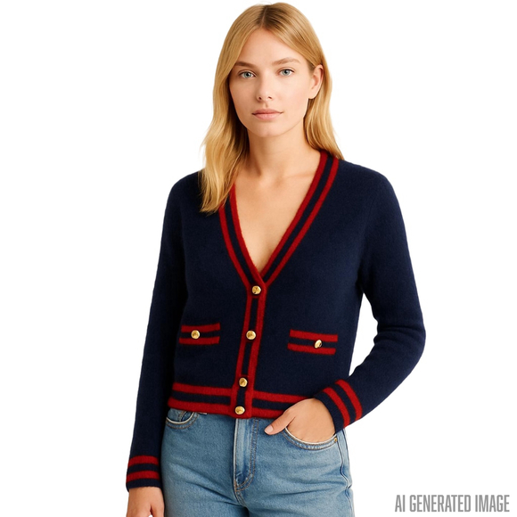 Aqua Sweaters - Aqua Bloomingdale’s 100% Cashmere Cardigan Sweater Navy Red XL NWOT Luxury